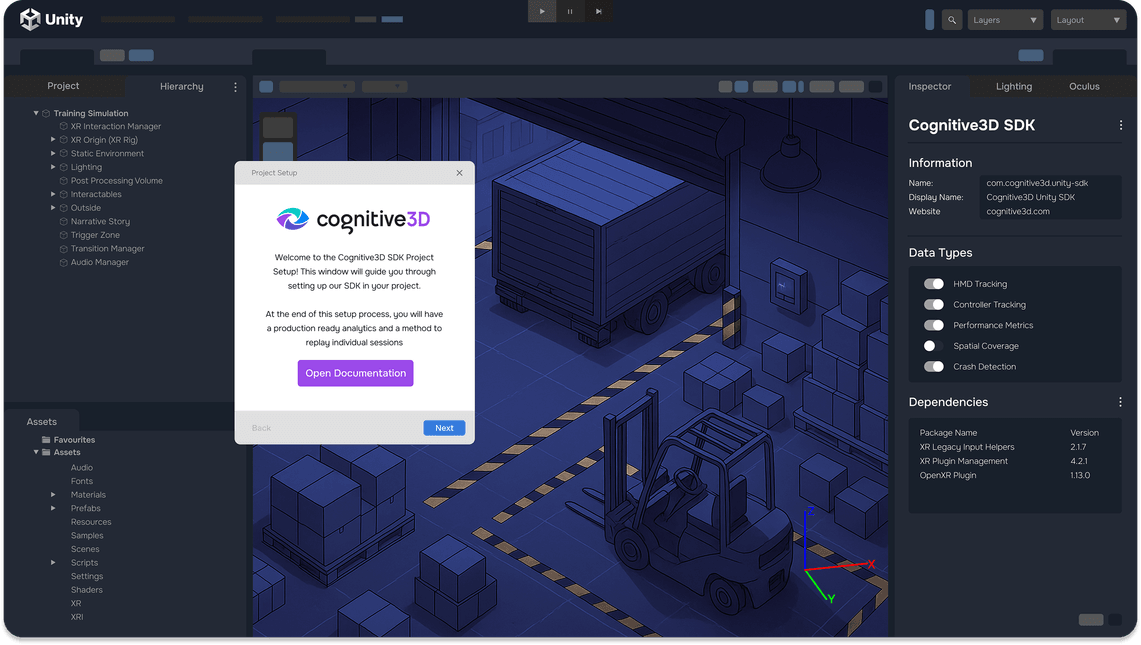 Unity analytics dashboard showing XR app performance
