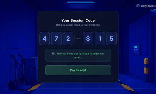In-VR verbal code authentication showing a 6-digit session code