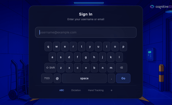 In-VR full QWERTY keyboard for email and username entry